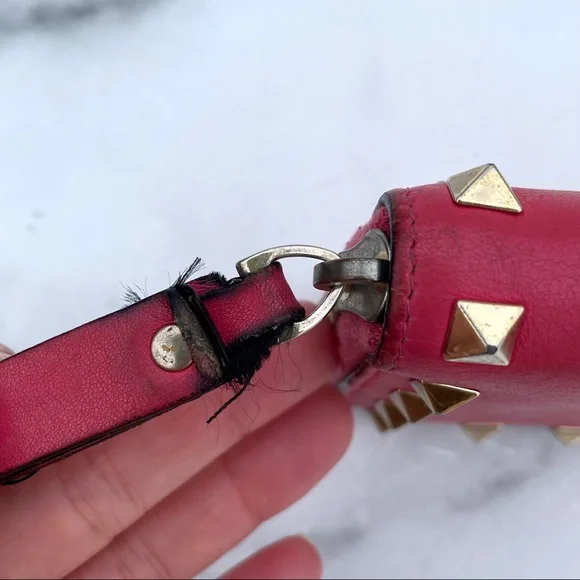 Valentino Rockstud hot pink mini leather zip wallet